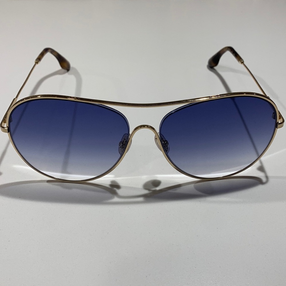 NWT [Victoria Beckham] Gold Oversized Aviator Sunglasses Gold/Teal with Case - Picture 4 of 9